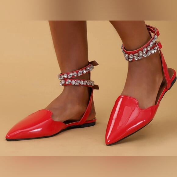 Women's Vaila Rosalind Rhinestone Ankle-Strap Flat Sandals Red Size 11 - Picture 4 of 12